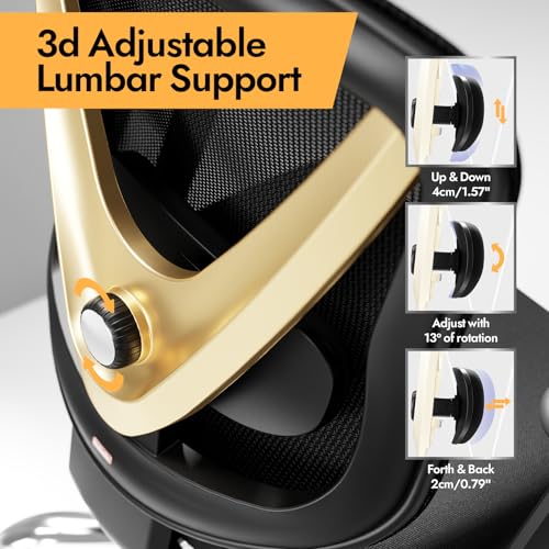 Ergonomic Mesh Office Chair - 3D Adjustable Lumbar Support & 3D Armrests, V-Shaped Back, Adjustable Desk Chair for Office & Home, Black and Gold - color: Black+gold