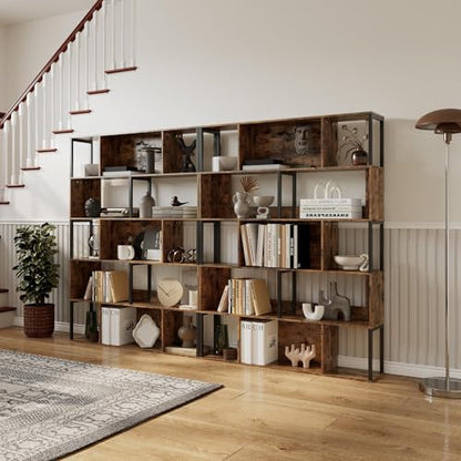 Garvee 5-Tier Bookshelf, Tall Geometric Bookcase, Modern Room Divider & Display Shelf with Anti-Tipping Devices, Mid Century Bookshelf for Living Room, Home Office | Display Shelf with Anti-Tipping Devices, Mid Century Bookshelf for Living Room, Home Offi