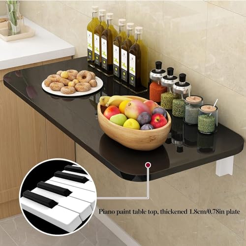 Wall Mounted Folding Table,Black Floating Desk for Small Spaces,Stainless Steel Bracket Laundry Folding Table,Wall Folding Desk,Home Bars and Dining Establishments(100x50cm/39.4"×19.7") - color: Black, size: 39.4 x 19.7 inches