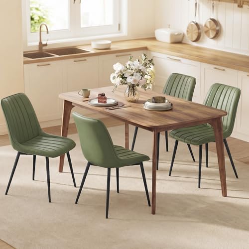 VASAGLE Dining Chairs Set of 4, Upholstered Kitchen Chairs, Synthetic Leather, Max. Load 264 lb, Steel Legs, Curved Backrest, for Dining Room, Forest Green and Ink Black ULDC090CH02-2J - color: Forest Green + Ink Black, size: Set of 4