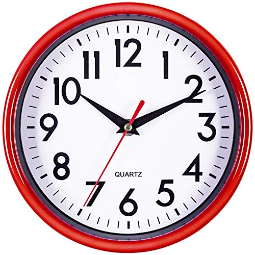 Bernhard Products Red Wall Clock 8" Retro Kitchen Silent Non-Ticking Quality Quartz Battery Operated Round Clock for Office Classroom Bedroom Bathroom Easy to Read - color: Candy Apple Red