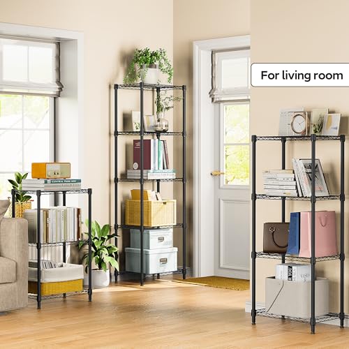 M MZG 3 Tiers Shelf Metal Storage Shelves Wire Rack Closet Organizers with Wheel for Garage Kitchen Bathroom Laundry Black 11.8" D x 17.7" W x 28.8" H - color: Black, size: 3 Tiers, 11.8"D x 17.7"W x 28.8"H