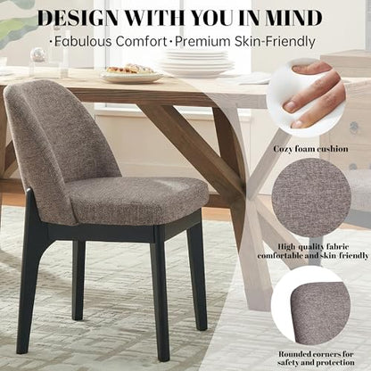 VKNOW Upholstered Wood Dining Chairs Set of 6 with Modern Fabric, Brown | Modern Dining Room Chairs with Wood Legs and Padded Seats, Kitchen Chairs for Restaurant, Living Room, No Wobble - color: Brown-black Leg, size: 6 PCS
