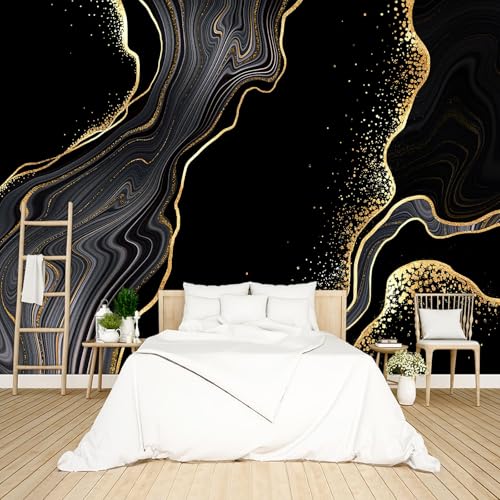 Black and Gold Marble Wallpaper Peel and Stick wall Mural for Bedroom Living Room - 85"x118" - color: B01, size: 85"x118"