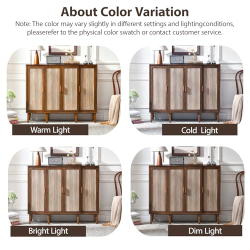 Ahokua 47.5" Fluted Sideboard Cabinet with Adjustable Shelves, Wood Storage Cabinet, Slim Buffet Cabinet for Dining Room, Entryway, Coffee Bar, Living Room, Walnut Brown