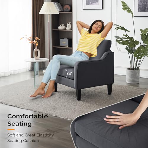 VINGLI Mid-Century Modern Accent Chair, Dark Grey Linen Upholstered, Comfortable & Supportive, 380lbs Weight Limit, Perfect for Living Room, Bedroom, Office - color: Grey
