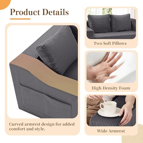 MeMoreCool Pull Out Loveseat Sleeper Sofa Bed, Small Couch, Grey | Love Seat Sleeper Bed, Pull Out Couch Bed, Boneless High Density Foam, 82x43 in Guest Bed, Fits Dorm RV & Small Spaces - color: Warm Grey