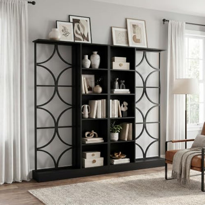 Tribesigns 2PCS Wall Room Divider, Freestanding Wall Partition with Shelves | 71" Modern Entrance Hall Partition with LED Light, Geometric Frame Design for Living Room Separation, Home & Office, Black