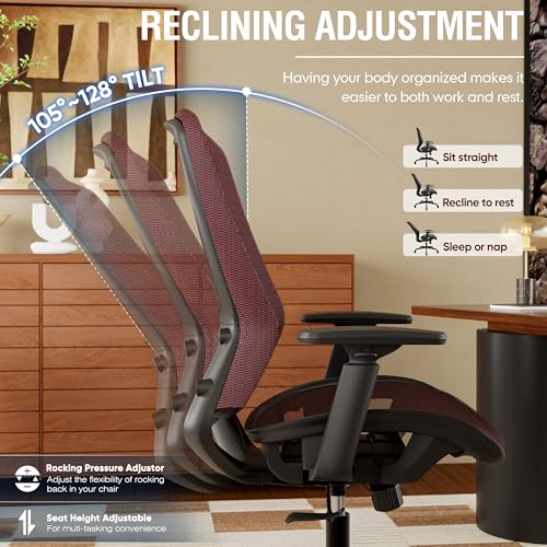 Mesh Office Chair,Ergonomic Computer Desk Chair,Sturdy Task Chair- Adjustable Lumbar Support & Armrests,Tilt Function,Comfort Wide Seat,Swivel Home Office Chair (Red) - color: Red