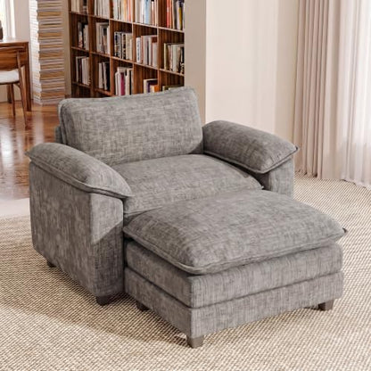 Homall Sofa Accent Chair with Ottoman, 35" Reading Chair, Light Grey | Comfy Chenille, Double Layer Cushion, Wide Armrest, Deep Seat, Sturdy Frame, High-Density Foam, Single Sofa for Living Room - color: Light Grey, size: Single Sofa Chair