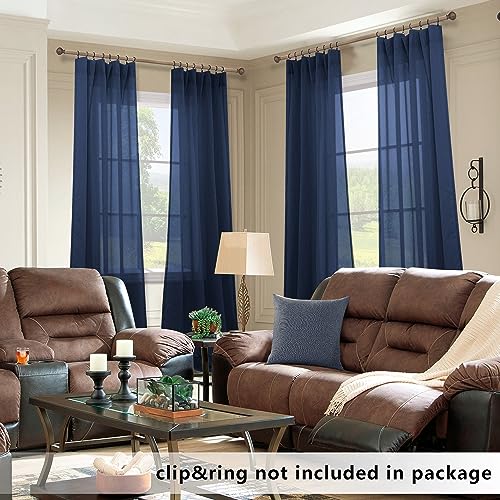 KOUFALL Navy Blue Curtains 84 Inch Length,Sheer Rod Pocket Linen Look Dark Blue Masculine Nautical Curtains for Boys Bedroom Living Room 2 Panels Set Indigo - color: Navy Blue, size: 52"W x 84"L (Pack of 2)