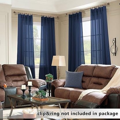 KOUFALL Navy Blue Curtains 84 Inch Length,Sheer Rod Pocket Linen Look Dark Blue Masculine Nautical Curtains for Boys Bedroom Living Room 2 Panels Set Indigo - color: Navy Blue, size: 52"W x 84"L (Pack of 2)