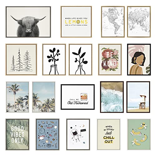 Kate and Laurel Sylvie Eucalyptus Botanical II Framed Linen Textured Canvas Wall Art by The Creative Bunch Studio, 18x40 Panel Natural, Sophisticated Botanical Art for Wall