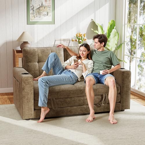 Convertible Sofa Bed, Folding Sofa Bed 2 in1 Pull Out Loveseat Sleeper Sofa, Floor Sofa Bed for Small Spaces Folding Couch Bed with Pillows for Living Room Bedroom - Brown - color: Brown