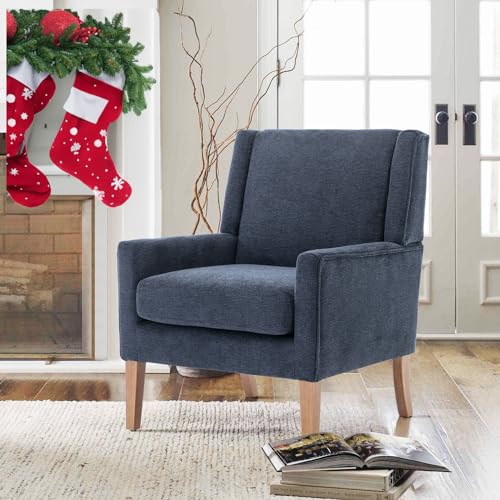 COLAMY Modern Wingback Living Room Chair, Upholstered Fabric Accent Armchair, Single Sofa Chair with Lounge Seat and Wood Legs for Bedroom/Office/Reading Spaces, Blue - color: Blue, size: Set of 1