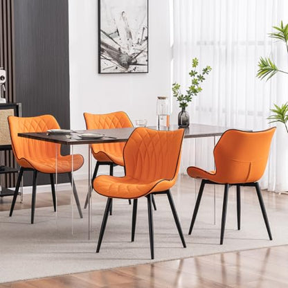 Kidol & Shellder Dining Chairs Set of 2, PU Leather Upholstered Kitchen Chairs with Back Armless, Mid Century Modern Side Chair for Dining Room, Living Room, Lounge, Restaurant, Orange - color: Orange