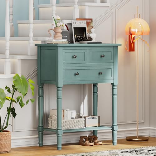 Knocbel Narrow Console Table with 3 Storage Drawers and Bottom Shelf, Entryway Hallway Foyer Slim Sofa Table for Small Spaces, Easy Assembly (Light Blue) - color: Light Blue