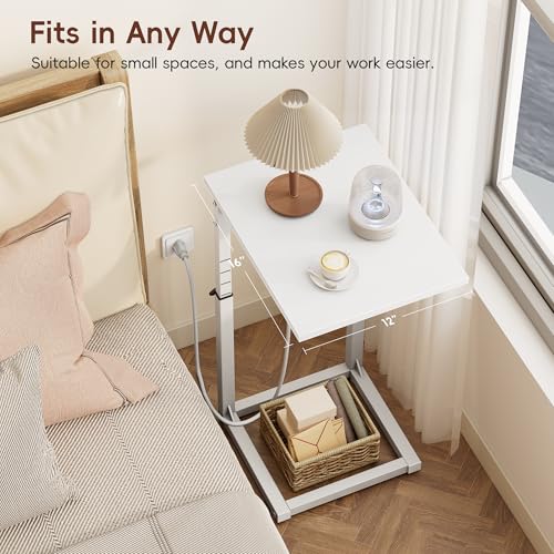 C Shaped End Table with Charging Station, C Table End Table Adjustable Height Sofa Table, Side Table for Couch, Couch Table that Slide Under, TV Tray Arm Table for Living Room,Bedroom, White - color: White, style: Charging Station