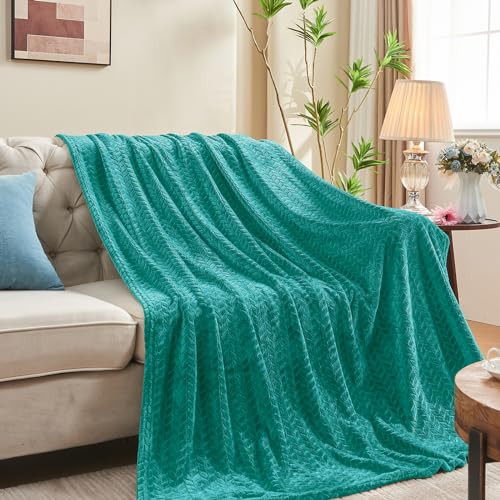 inhand Teal Fleece Twin Blanket, Super Soft Flannel Cozy Blankets for Adults, Lightweight Leaves Pattern Fuzzy Blanket for Couch Sofa Bed Office, Warm Plush Blankets for All Season, 60x90 Inches - color: Teal, size: Twin/Twin XL-60x90 IN