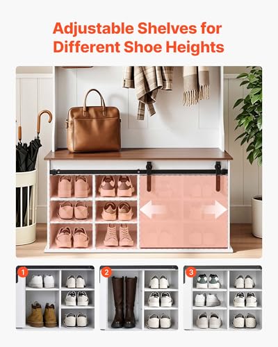 VEVOR Hall Tree with Bench and Shoe Storage, 42" Wide, Entryway Hall Tree with Bench, Hanging Hooks, Storage Shelves, Adjustable Shoe Shelves, Wooden Furniture for Mudroom, Entryway, Hallway, White - size: 41.7 x 15.7 x 78.7 in