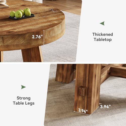 31.5-Inch Round Coffee Table, Solid Wood Center Table with Thickened Tabletop for Living Room, Apartment, Small Space (Rustic Brown) - color: Rustic Brown