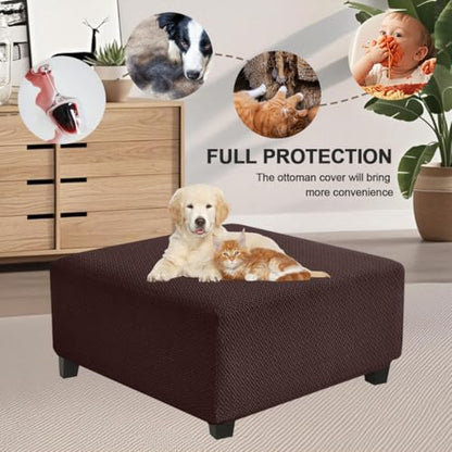 Levoberg Waterproof Square Ottoman Cover Large Square Folding Storage Ottoman Bench Slipcovers Footrest Stool Covers Oversized Ottoman Coffee Table Covers Cube with Elastic Bottom XL Coffee - color: Coffee, size: Square-XL