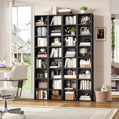 FOTOSOK 2 Pcs 71'' Tall Narrow Bookshelf, 8-Tier Media Tower Rack Set of 2 | CD DVD Storage Cabinet with Adjustable Shelves, Tall Narrow Bookcase Skinny Display Bookshelf Slim Shelf, Black - color: Black