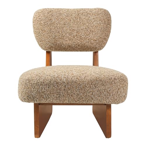 Christopher Knight Home Mores Low Profile Accent Chair Set of 2, Modern Living Room Armless Lounge Chair, Fabric Comfy Reading Chair for Bedroom, Wooden Frame and Thick Padded Seat, Walnut+Multi-Brown - color: Walnut+multi-brown