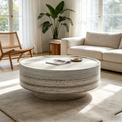 Round Fiberglass Coffee Table, Easy Assembly Cocktail Table for Living Room - color: 31.49 Grey
