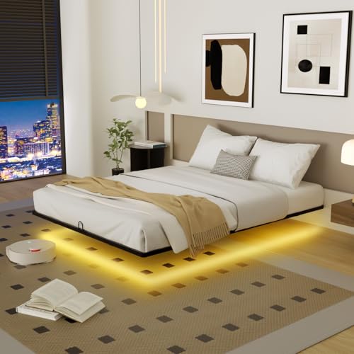 Queen Size Floating Bed Frame with Smart LED Lights, Metal Platform Bed | Modern Metal Platform Floating Bed Queen - Heavy Duty, Easy Assembly, No Box Spring Needed and Noise Free - size: Queen
