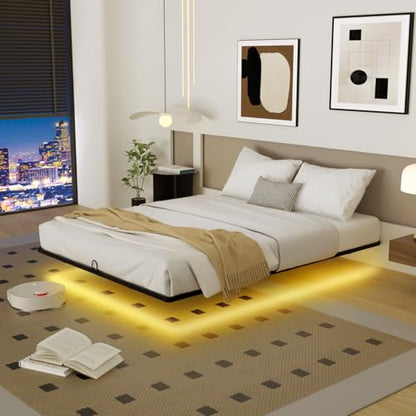 Queen Size Floating Bed Frame with Smart LED Lights, Metal Platform Bed | Modern Metal Platform Floating Bed Queen - Heavy Duty, Easy Assembly, No Box Spring Needed and Noise Free - size: Queen