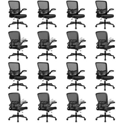 Desk Chairs with Wheels, Ergonomic Mesh Office Chair Adjustable Height and Swivel Lumbar Support Home Office Chair with Flip Up Armrests, Set of 16 - color: Black, size: 16PK