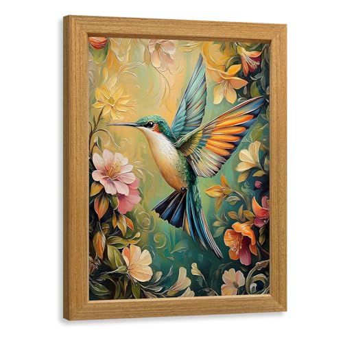 LLEEMPI William Morris Hummingbird Floral Wall Art, 8x10 Wood Framed Print | Colorful hummingbird and floral botanical art for living room, bedroom, nursery or hallway; a charming gift for bird lovers. - color: Bird, size: 10"L x 8"W