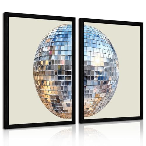 Disco Ball Wall Art Aesthetic Preppy Canvas Wall Decor Disco Ball Poster Funky Wall Art Trendy Prints Retro Art Girly Pictures for Living Room Bedroom 12x16 Inch Wood Framed Set of 2 - color: Disco Ball Prints, size: 12x16 Inch Framed