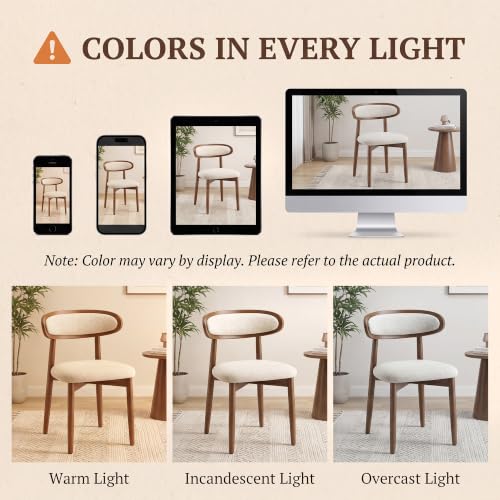 Wooden Dining Chairs Set of 2, Modern Fabric Upholstered Dining Room Chair, Kitchen Side Chairs, Farmhouse Dinner Chair with Curved Back for Kitchen, Beige - color: Beige, size: Set of 2