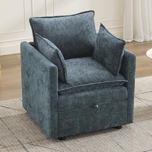 30" Cloud Modular Single Sofa Chair with Storage, Modern Upholstered Accent Chair Deep Seat, Chenille Reading Lounge Armchair for Living Room, Bedroom, Small Space, Blue - color: Blue, size: 30'' Accent Chairs