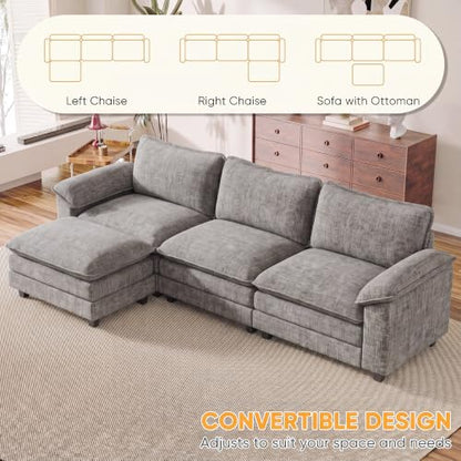 Homall 118.9" L Shaped Cloud Couch, Modular Sectional Sofa for Living Room | Comfy Chenille, Movable Ottoman, 3 Seat, Double Layer Cushion, Sturdy Frame, High-Density Foam, Easy Assembly, Light Grey - color: Light Grey, size: L Shaped Sofa