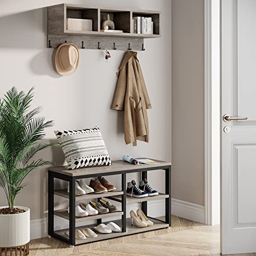 LITTLE TREE Coat Shoe Rack, Hall Tree Entryway Bench Set for Hallway, Living Room, Bedroom, Grey - color: Grey