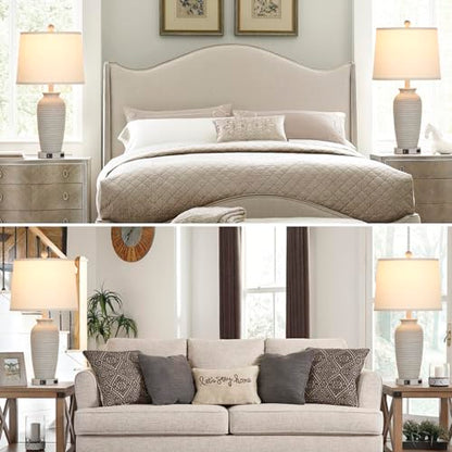 CINSARY 25" Farmhouse Jar Table Lamps Set of 2, 3 Way Touch Control Rustic Bedside Lamps with USB A+C Ports & AC Outlet, Pot Nightstand Lamps for Bedroom Living Room (LED Bulbs Included) - color: Light Gray