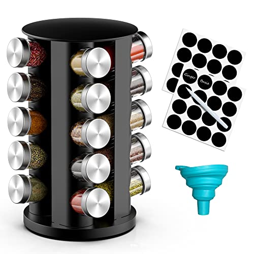 Rotating Spice Rack Organizer for Cabinet, Spice Racks Storage with 20 Jars, Spinning Spice rack for Kitchen Countertop, Spice Holder,Seasoing Storage Racks, Silver - color: Silver