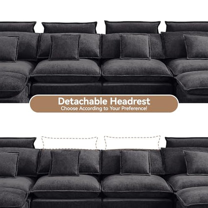 134'' Cloud Modern 4 Seater Couch with Detachable Headrest, Modular Sectional Sofa with 2 Ottoman, Oversized U Shape Chenille Comfy Sofa with Armrests for Living Room, Dark Grey - color: Dark Grey, size: U Shaped Couch