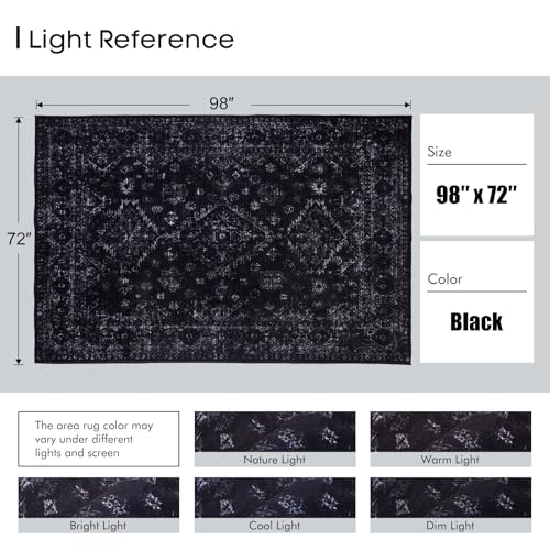 6x9 Area Rugs for Living Room, Machine Washable Rug, Neutral Style, Black | Low Pile Non Slip Rug, Stain Resistant, Vintage Boho Carpet for Bedroom Dining Room Farmhouse Nursery Dorm Indoor Office - color: Black, size: 6' x 9' (Rectangular)