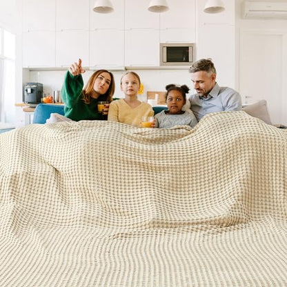 Bedsure Cooling Cotton Waffle Oversized King Blanket - Lightweight Breathable Blanket of Rayon Derived from Bamboo for Hot Sleepers, Natural, 120x96 Inches - color: 01 - Natural, size: Oversized King (120" X 96")