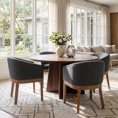 HNY Barrel Dining Chairs Set of 4, Mid Century Modern Upholstered Dining Chairs with Arms, Linen Kitchen & Dining Room Chairs, Solid Wood Frame Accent Chairs for Kitchen, Apartment, Charcoal Black - color: Charcoal,natural Lges, size: 4 Chairs
