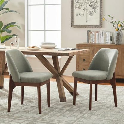 VKNOW Upholstered Wooden Dining Chairs Set of 2 with Modern Fabric, Green | Modern Dining Room Chairs with Wood Legs, Kitchen Chairs for Restaurant, Living Room, No Wobble - color: Green-brown Leg, size: 2 PCS