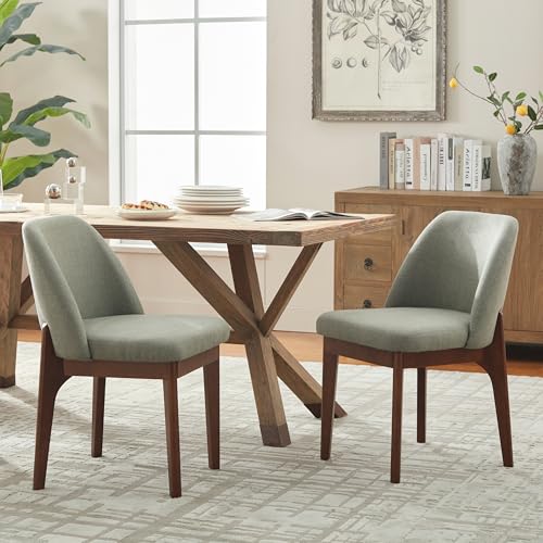 VKNOW Upholstered Wooden Dining Chairs Set of 2 with Modern Fabric, Green | Modern Dining Room Chairs with Wood Legs, Kitchen Chairs for Restaurant, Living Room, No Wobble - color: Green-brown Leg, size: 2 PCS
