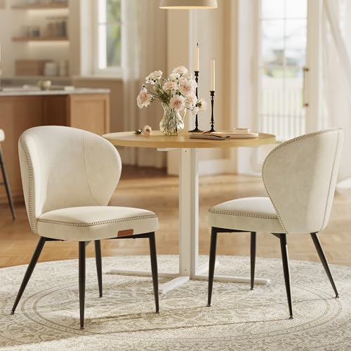 VASAGLE EKHO Collection - Dining Chairs Set of 2, Upholstered Kitchen Chairs, Comfortable Seat, Synthetic Leather with Stitching, Mid-Century Modern, Easy Assembly, Living Room Lounge, Cream White - color: Cream White, size: Set of 2, style: Without Stora