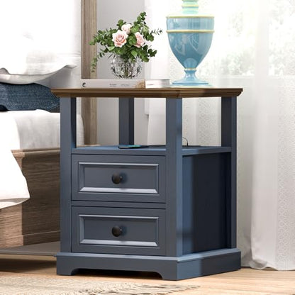 18" Wide End Table with Fast Charging Station Set of 2, 18” Wide Sofa Side Table with Drawers,End Table with Drawers for Living Room,Blue - color: Dark Blue, size: 1 Set