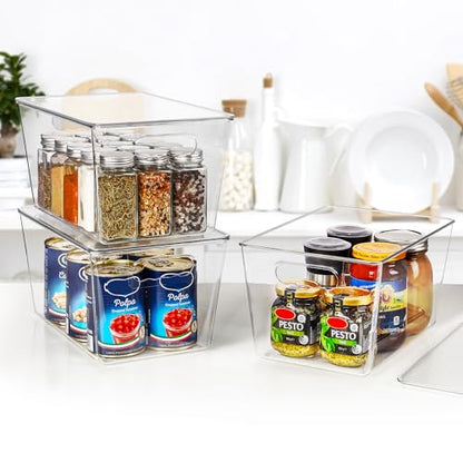 Vtopmart 6 Pack Clear Stackable Storage Bins with Lids, Large Plastic Containers with Handle for Pantry Organizer and Storage,Perfect for Bathroom,Cabinet,Kitchen,Fridge,Closet Organization - size: L( 11"L x 7.5"W x 6"H)