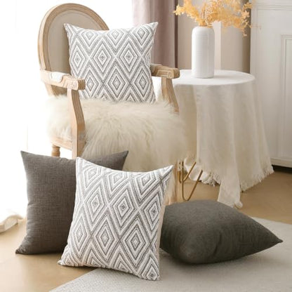 HPUK Throw Pillow Covers 18x18, Set of 4, Natural Couch Pillow Covers | Polyester fabric, patterned and solid designs, hidden zippers, machine washable, for sofas and beds, inserts not included - color: Natural, size: 18" x 18" (Pack of 4)